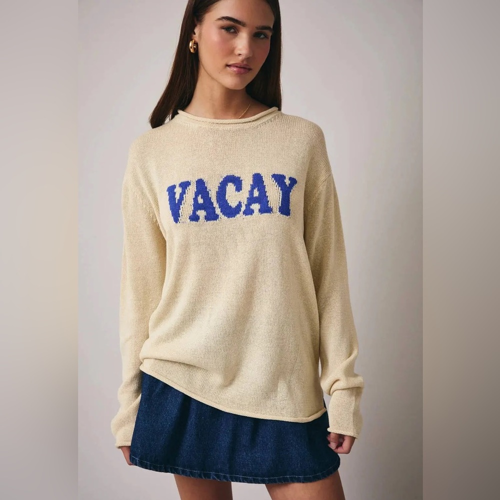 Cream 'VACAY' Knit Sweater - Casual Women's Pullover